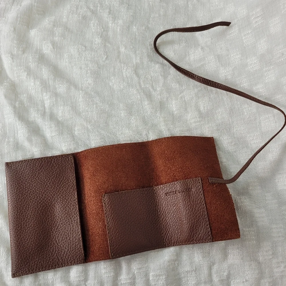 Mark & Graham brown pebbled leather charger rollup pockets tie closure minimal